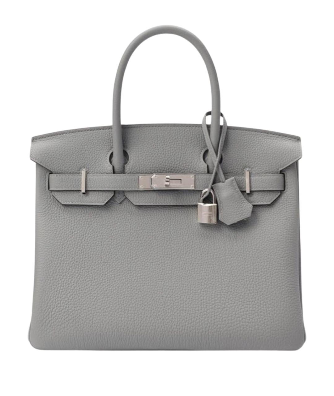 HERMES Серая кожаная сумка с короткими ручками, фото 1