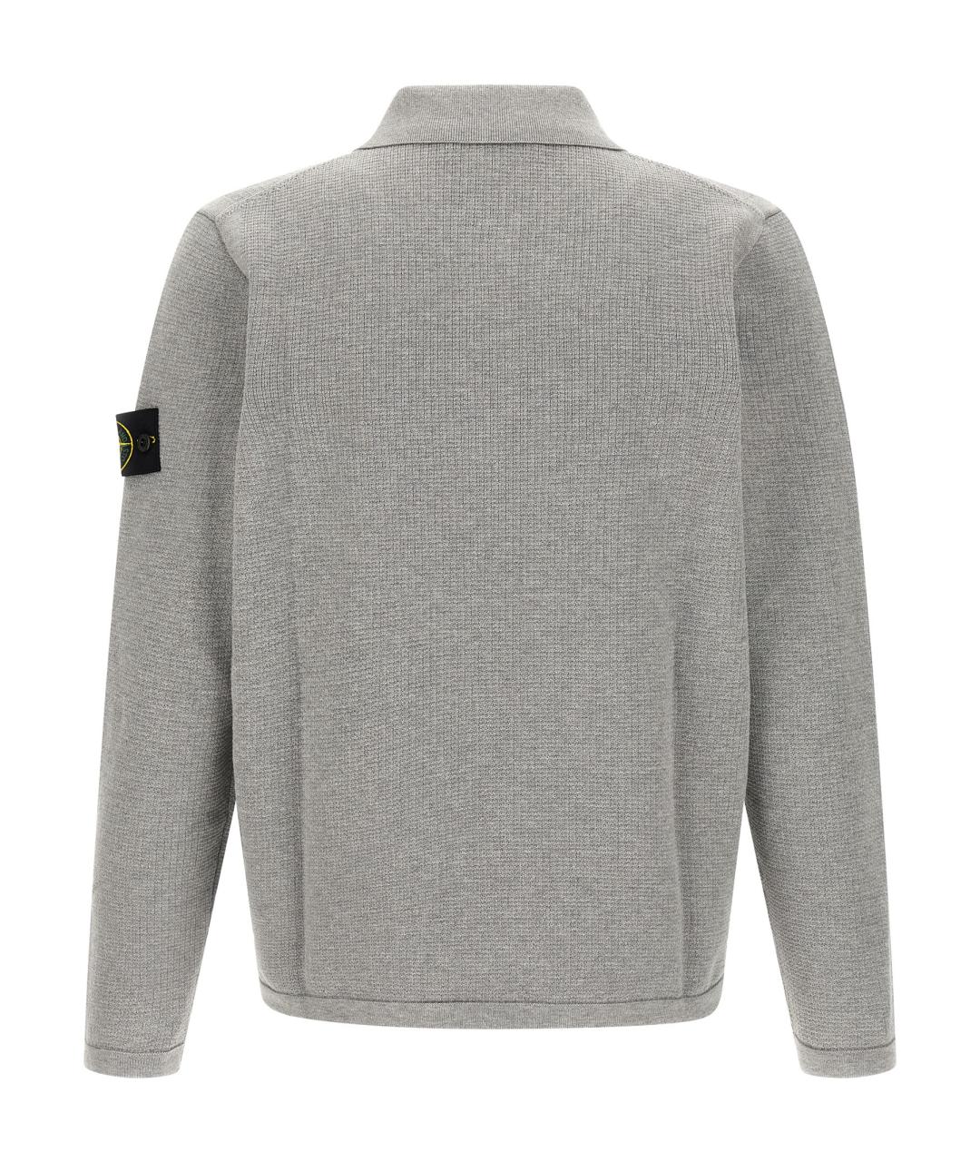 STONE ISLAND Серое хлопковое поло с длинным рукавом, фото 2