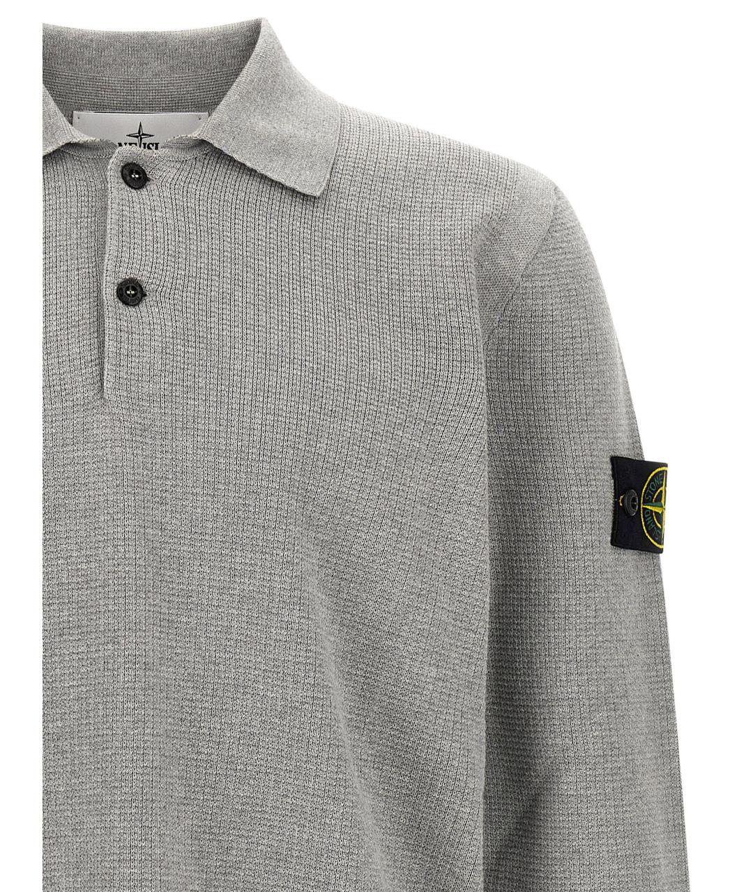 STONE ISLAND Серое хлопковое поло с длинным рукавом, фото 3