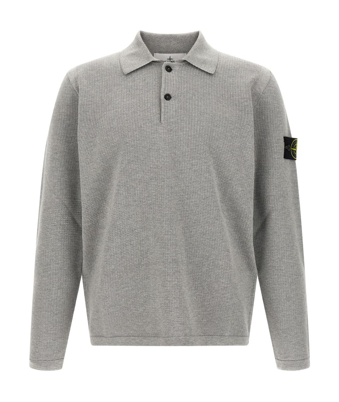 STONE ISLAND Серое хлопковое поло с длинным рукавом, фото 1