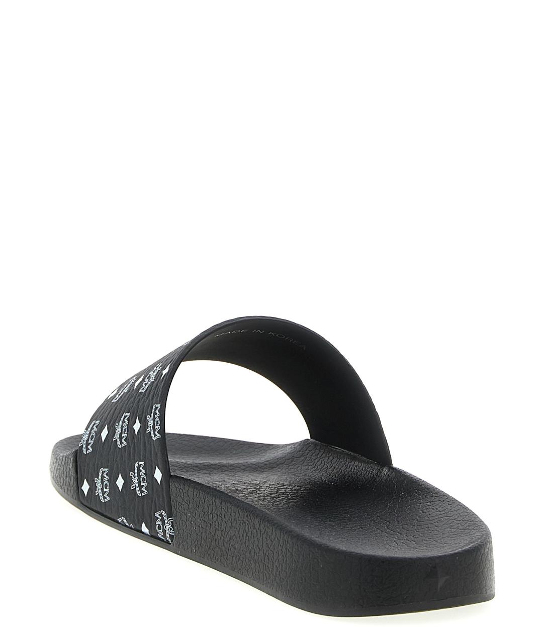 MCM Черные резиновые шлепанцы, фото 3