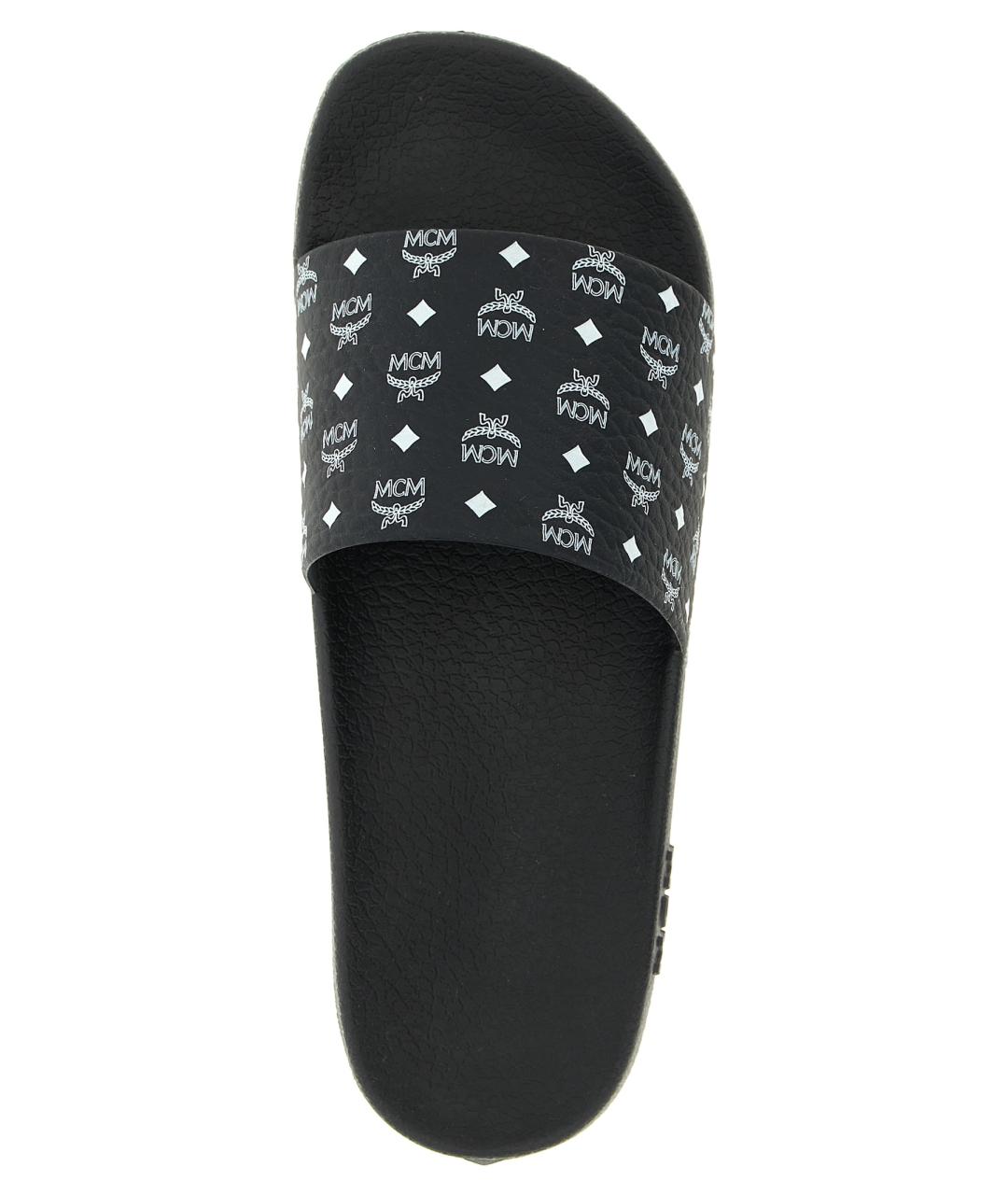 MCM Черные резиновые шлепанцы, фото 4