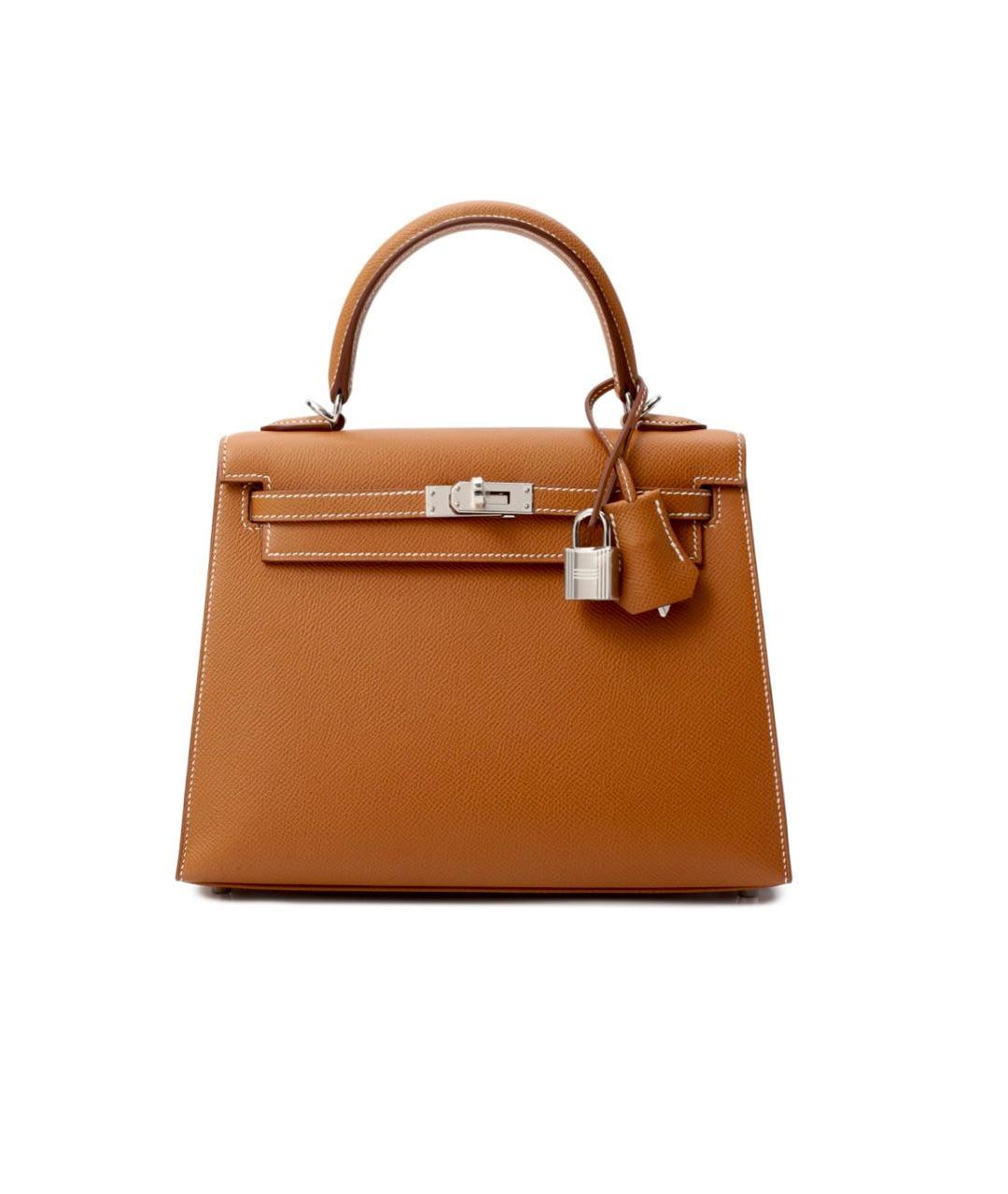 HERMES Коричневая кожаная сумка с короткими ручками, фото 3