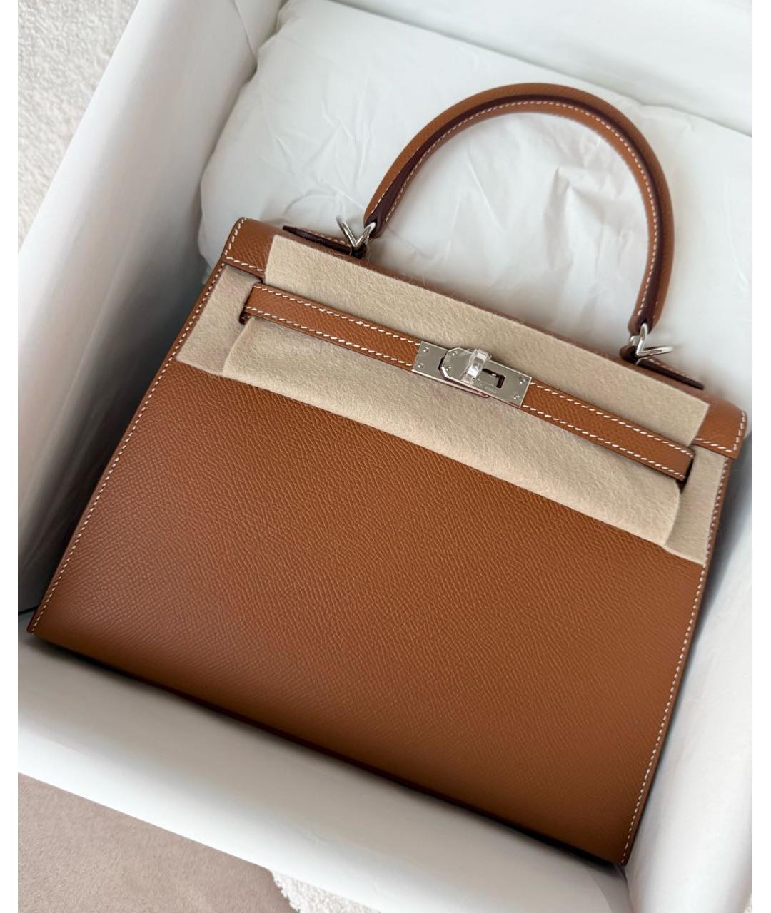 HERMES Коричневая кожаная сумка с короткими ручками, фото 2