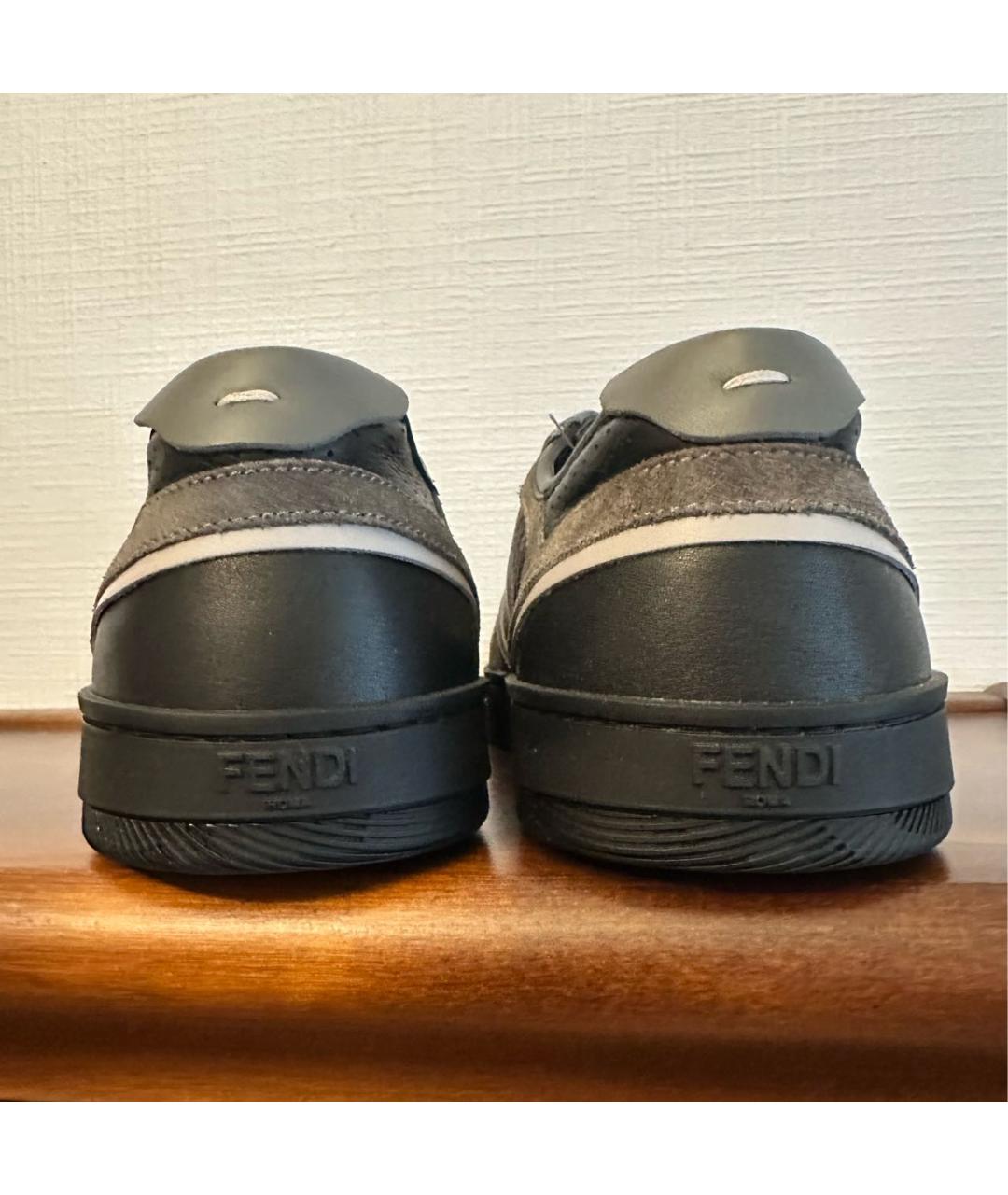 FENDI Черные кожаные низкие кроссовки / кеды, фото 4