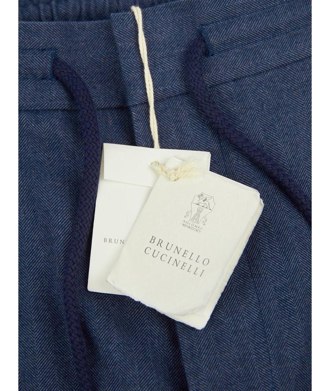 BRUNELLO CUCINELLI Синие хлопковые повседневные брюки, фото 5