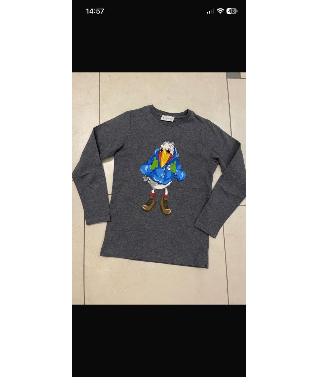 MONCLER Антрацитовая хлопковая детская футболка, фото 5