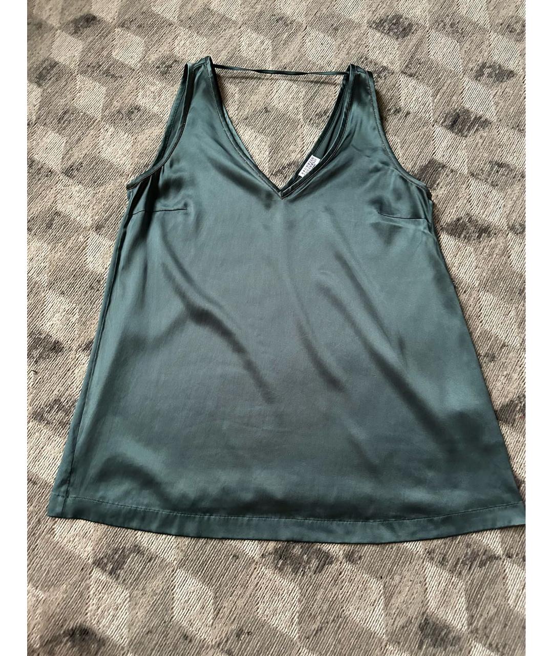 BRUNELLO CUCINELLI Зеленая шелковая майка, фото 7