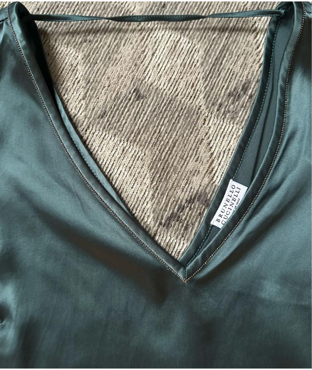 BRUNELLO CUCINELLI Зеленая шелковая майка, фото 5
