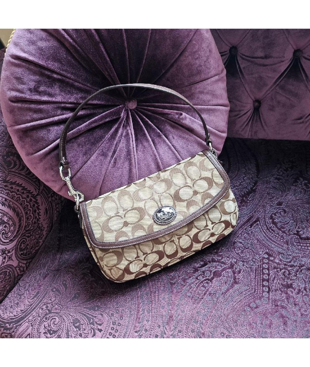 COACH Коричневая тканевая сумка через плечо, фото 4