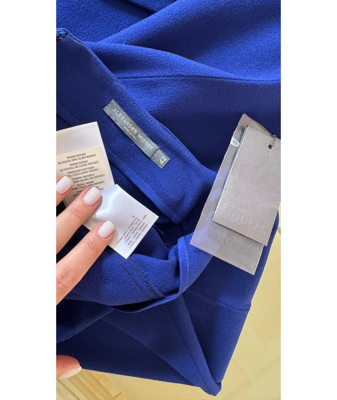 ALEXANDER MCQUEEN Синие шерстяные прямые брюки, фото 5