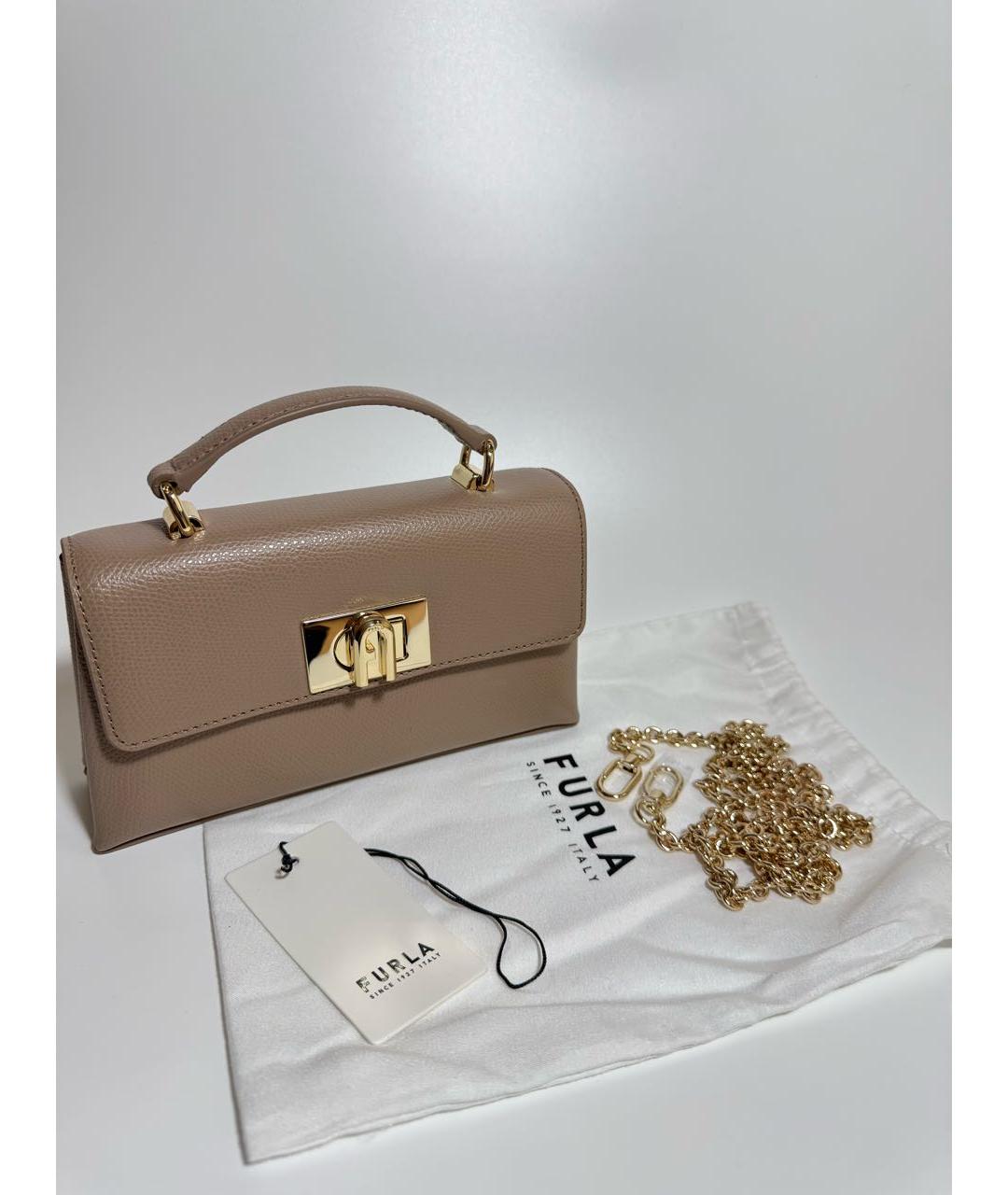 FURLA Бежевая кожаная сумка через плечо, фото 5