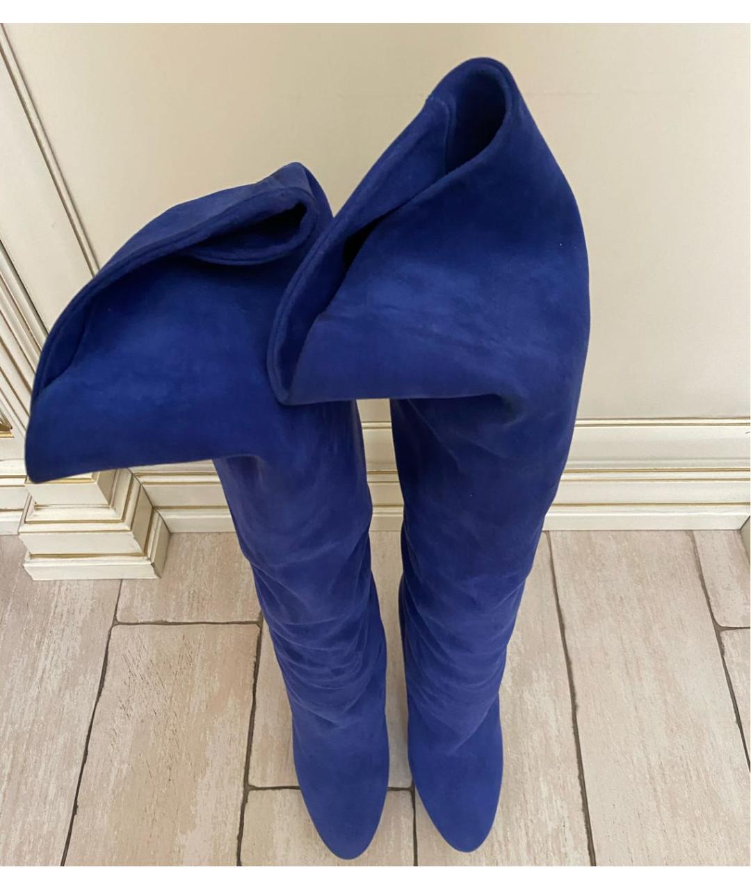ALEXANDER MCQUEEN Синие замшевые сапоги, фото 4