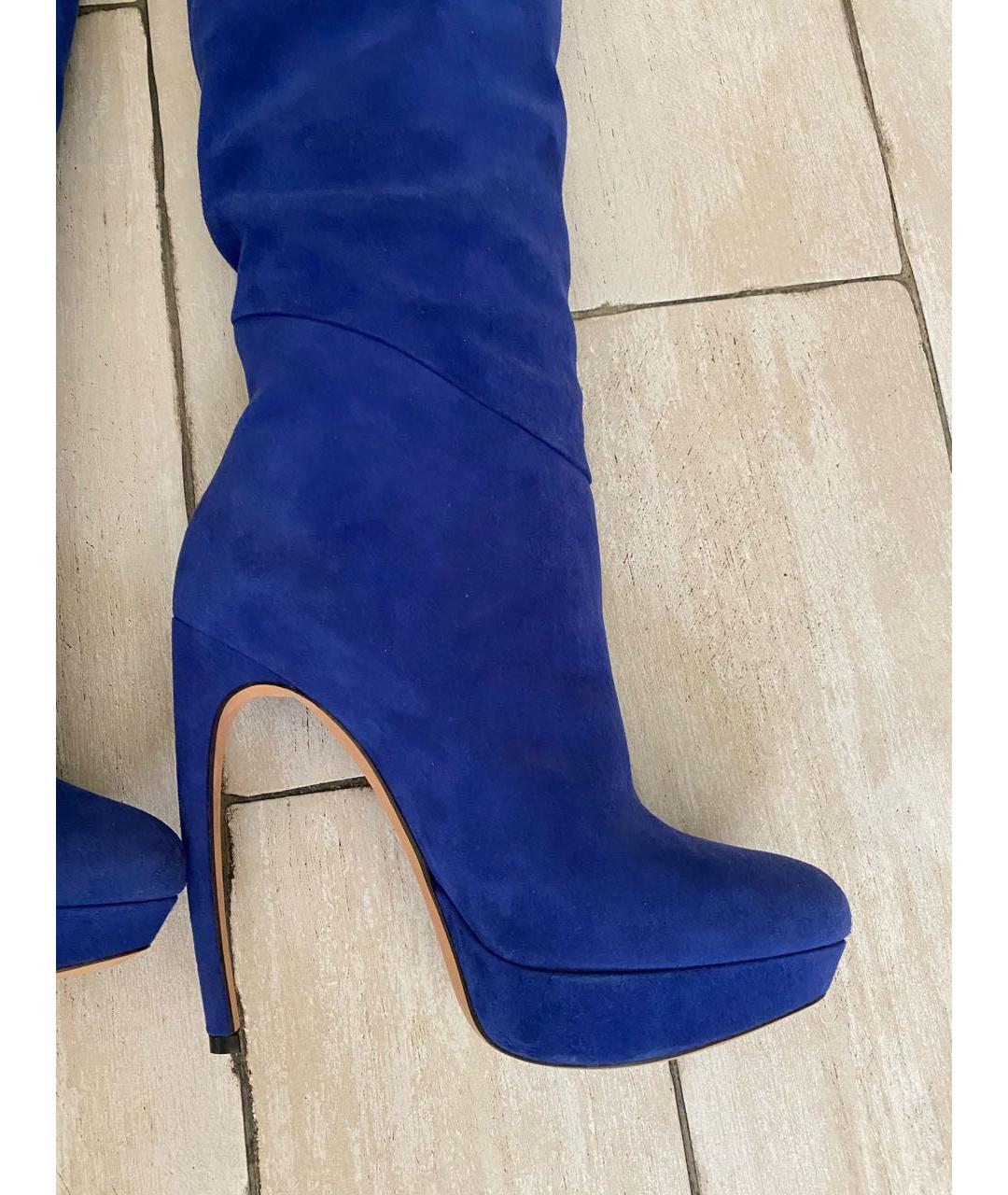 ALEXANDER MCQUEEN Синие замшевые сапоги, фото 3