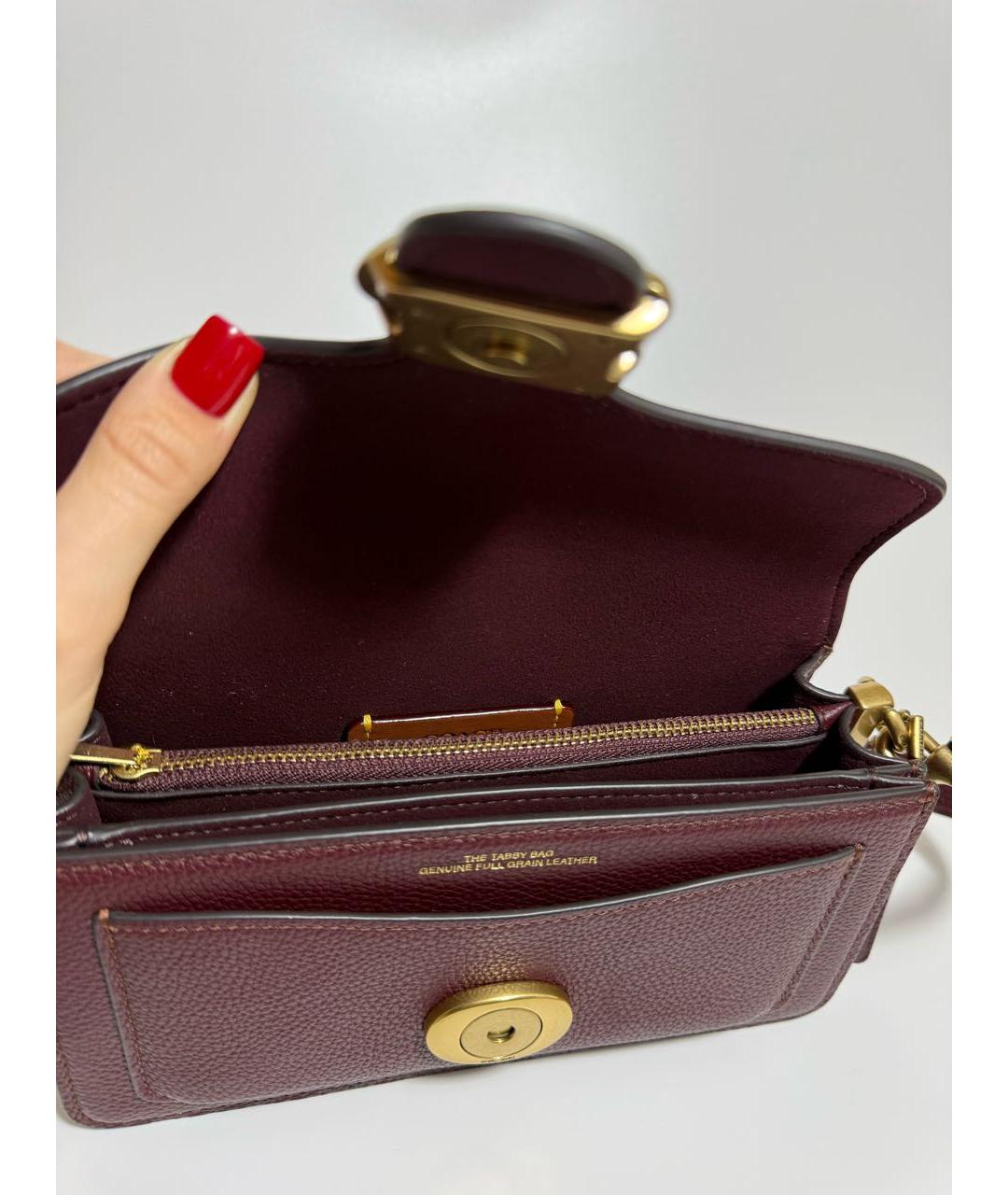 COACH Бордовая кожаная сумка через плечо, фото 4