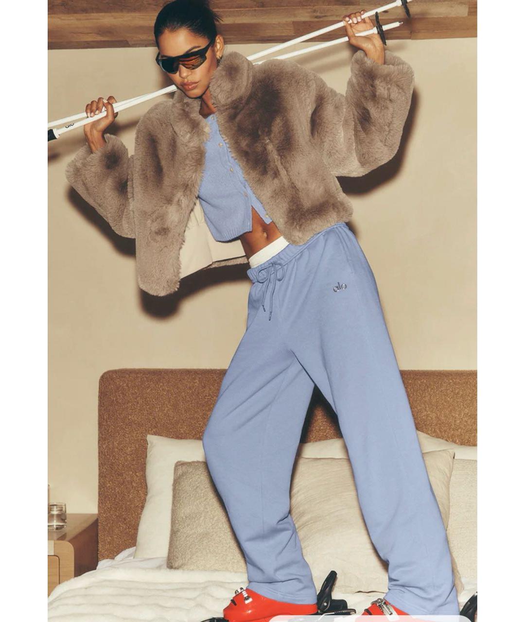 ALO YOGA Голубые хлопковые спортивные брюки и шорты, фото 5