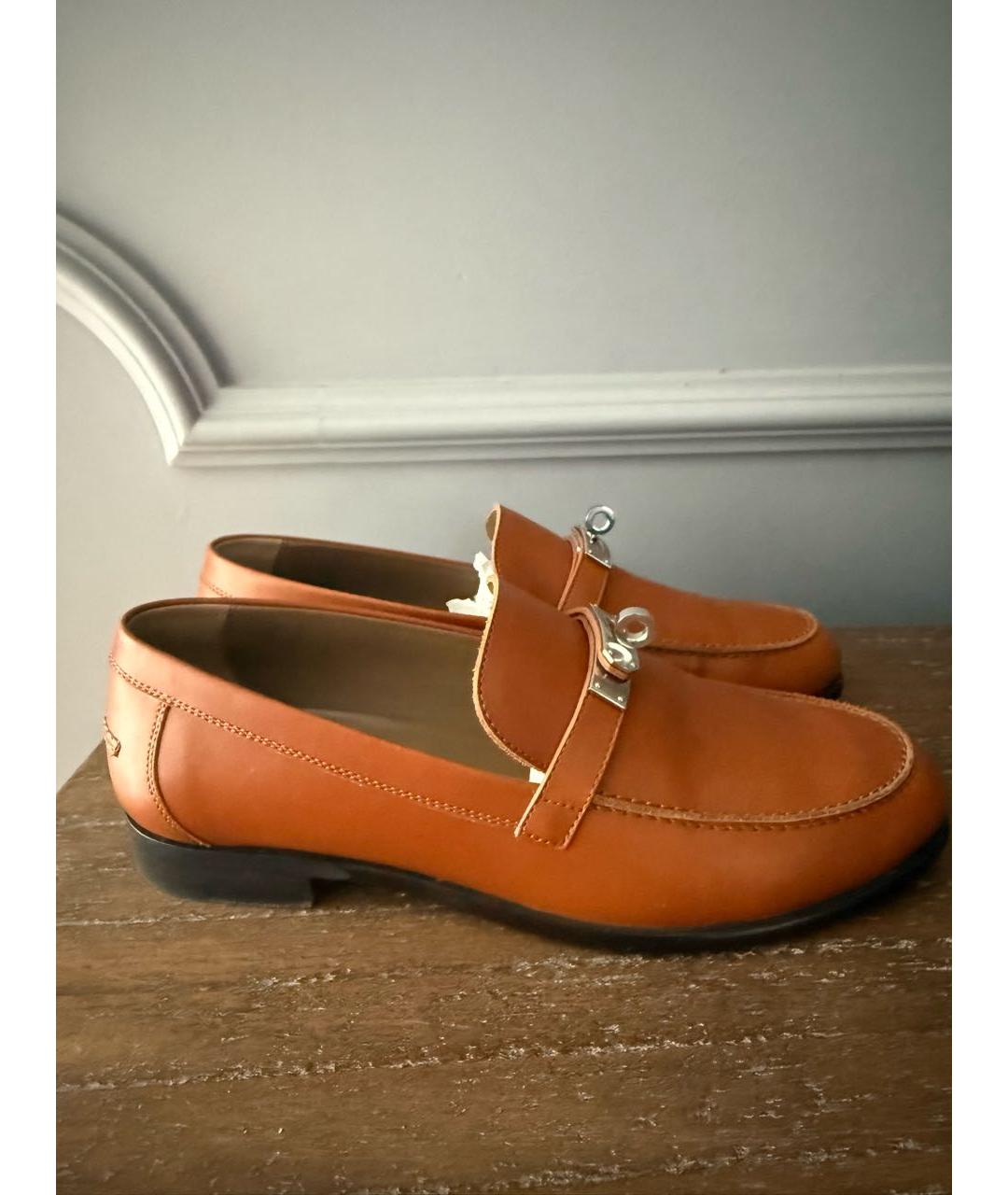 HERMES Коричневые кожаные лоферы, фото 9