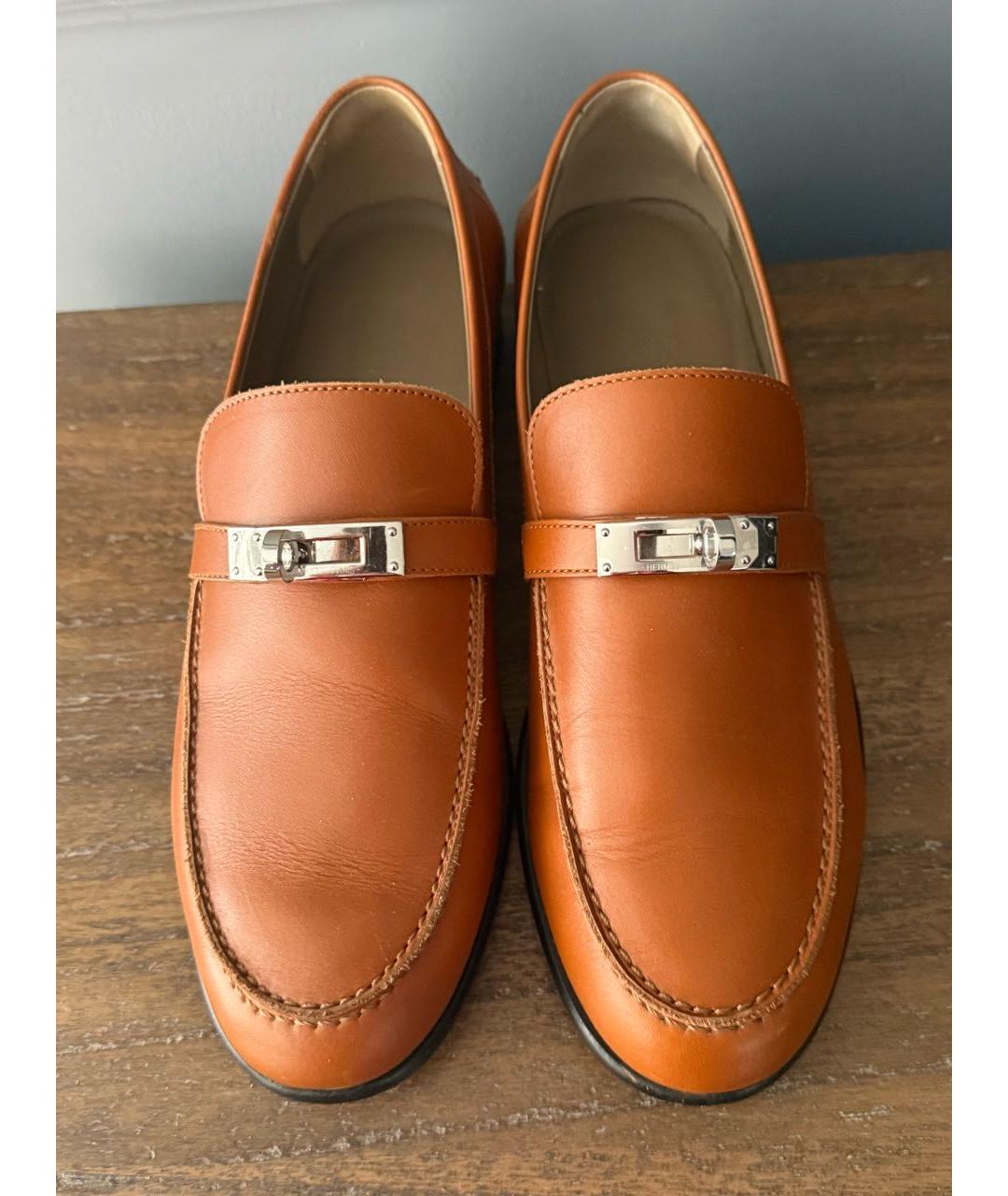 HERMES Коричневые кожаные лоферы, фото 4