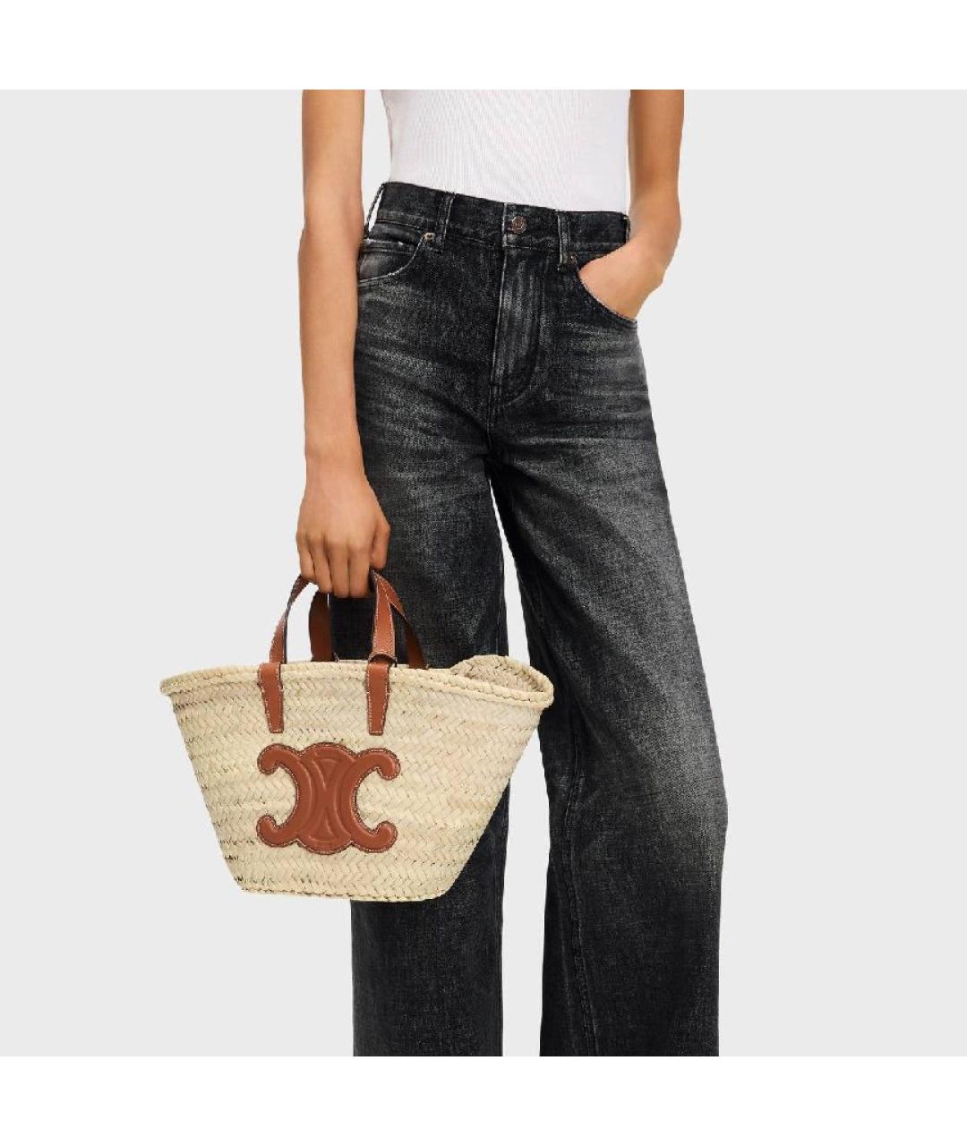 CELINE Бежевая пелетеная пляжная сумка, фото 2