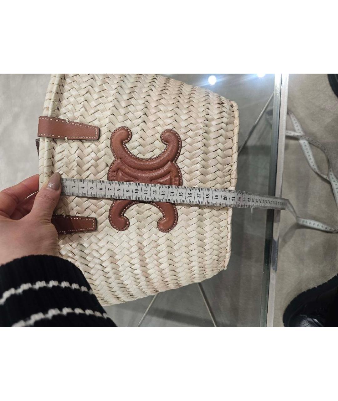 CELINE Бежевая пелетеная пляжная сумка, фото 9