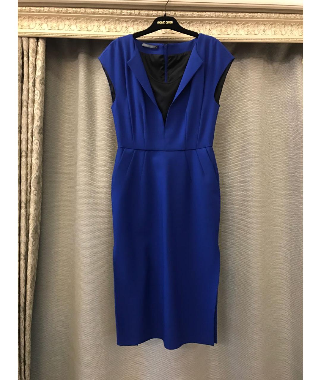 ALBERTA FERRETTI Синее шерстяное коктейльное платье, фото 5