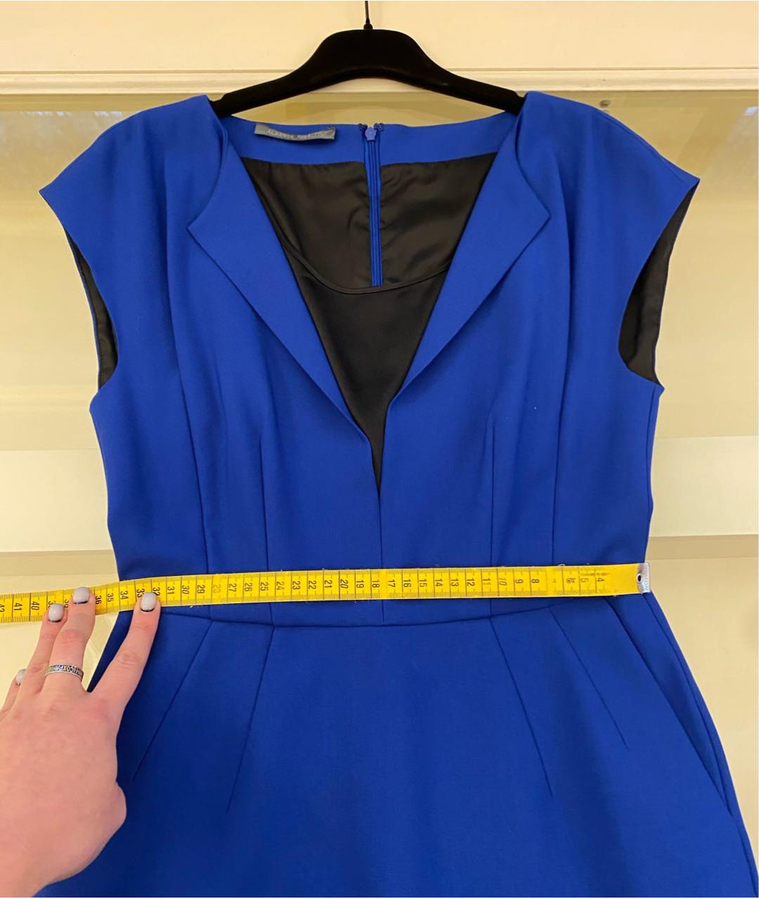 ALBERTA FERRETTI Синее шерстяное коктейльное платье, фото 8