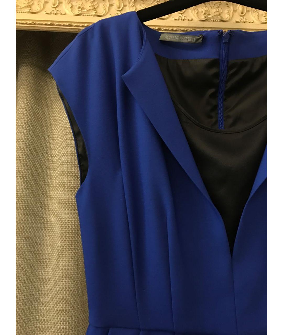 ALBERTA FERRETTI Синее шерстяное коктейльное платье, фото 6