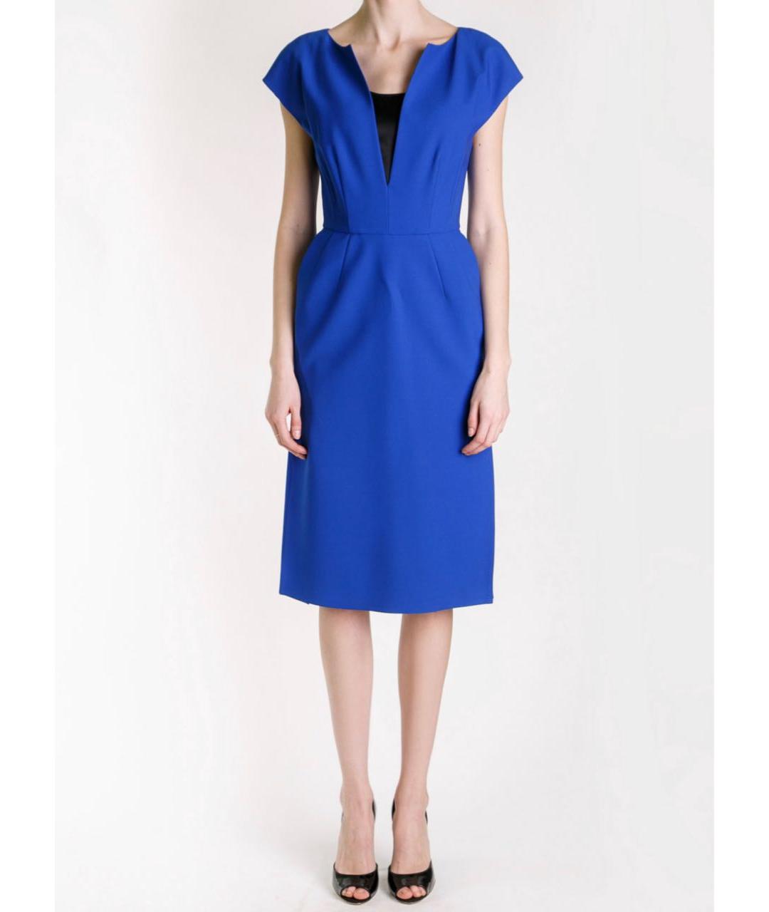 ALBERTA FERRETTI Синее шерстяное коктейльное платье, фото 2