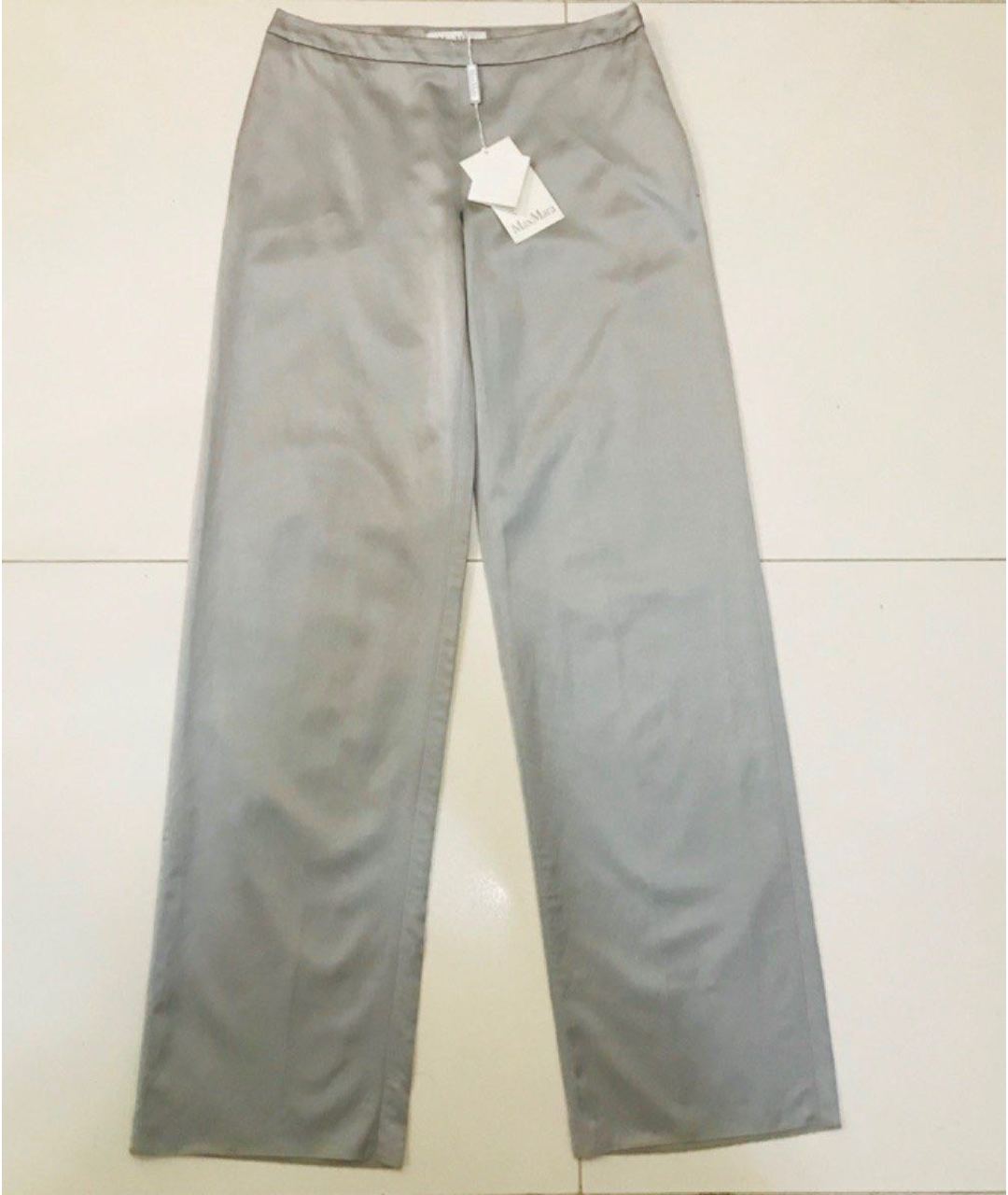 MAX MARA Серебряные хлопко-эластановые прямые брюки, фото 5