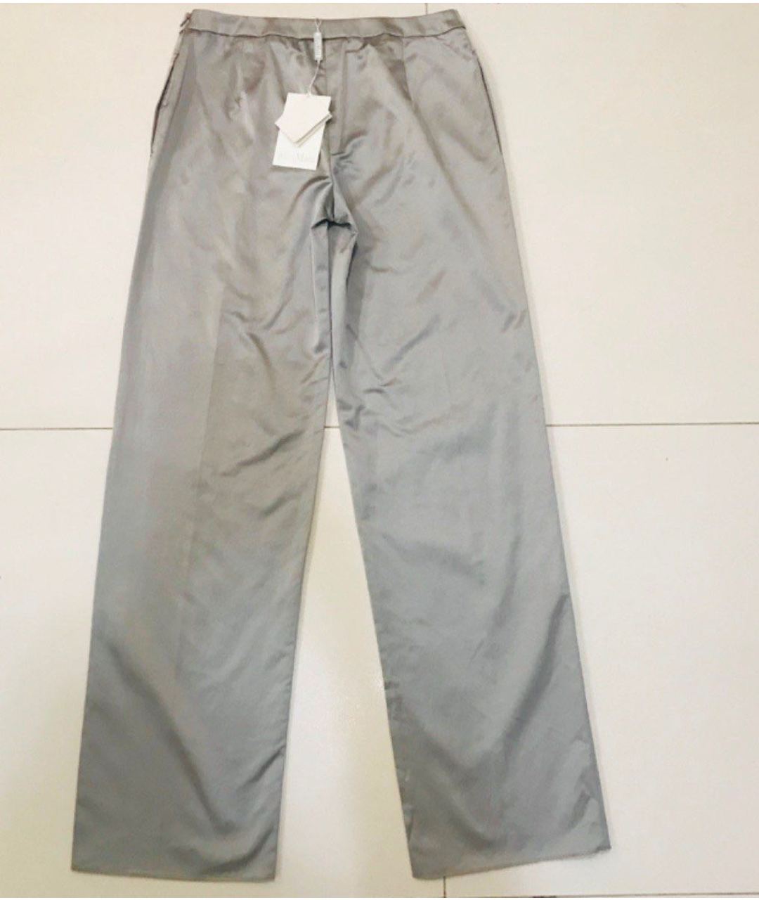 MAX MARA Серебряные хлопко-эластановые прямые брюки, фото 8
