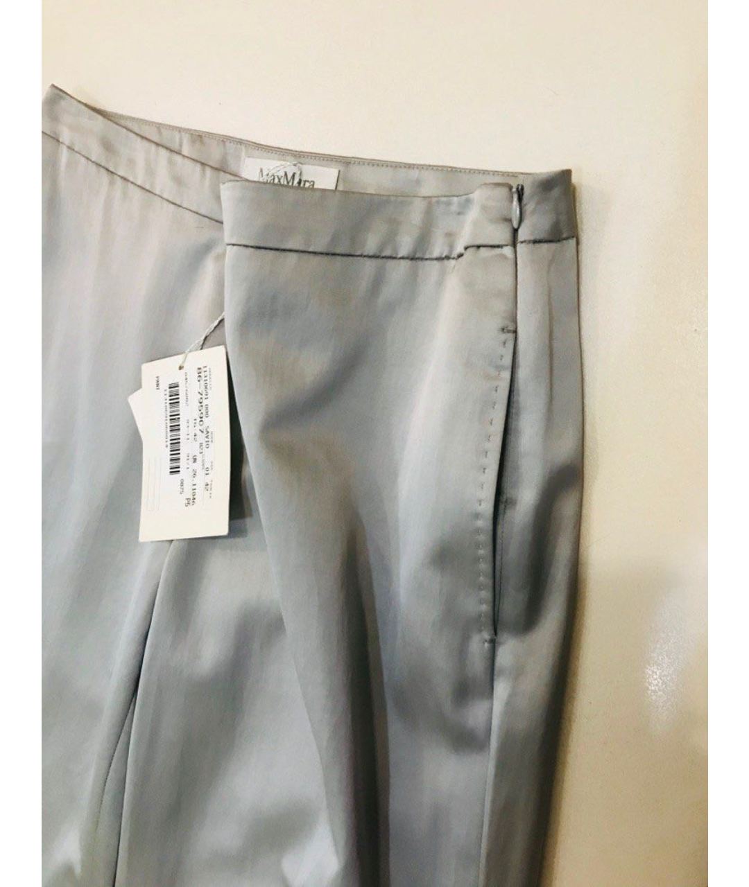MAX MARA Серебряные хлопко-эластановые прямые брюки, фото 6
