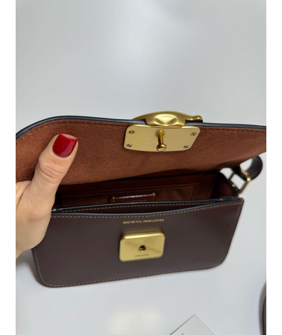 COACH Коричневая кожаная сумка через плечо, фото 5