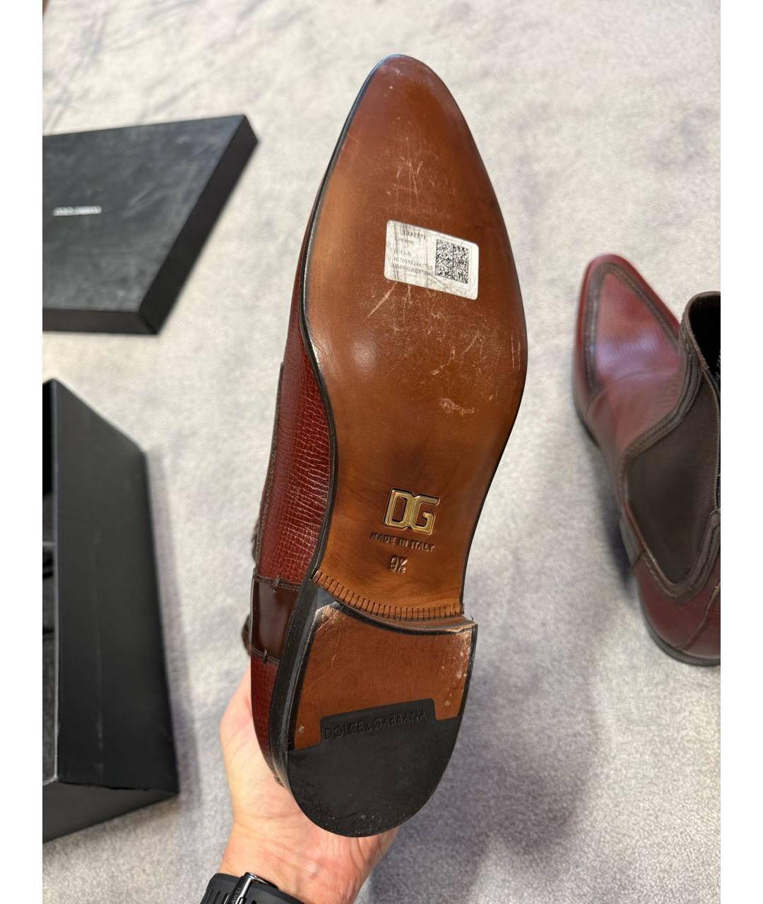 DOLCE&GABBANA Бордовые кожаные высокие ботинки, фото 6