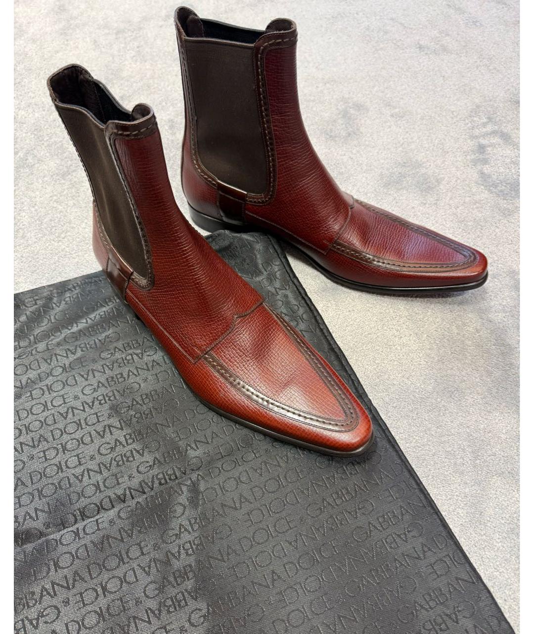 DOLCE&GABBANA Бордовые кожаные высокие ботинки, фото 7