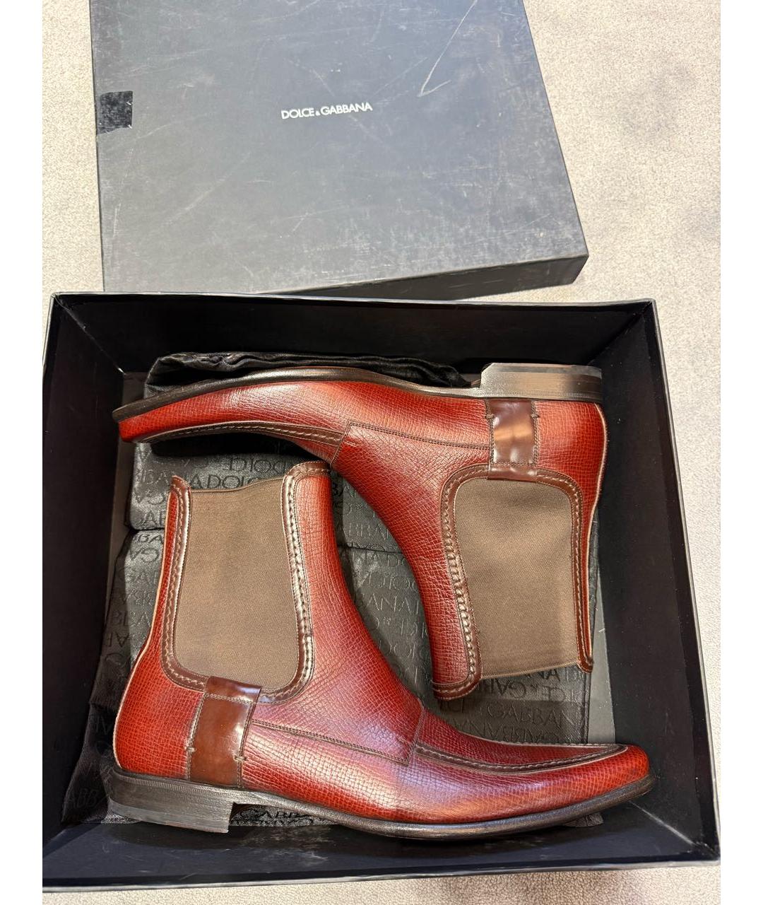 DOLCE&GABBANA Бордовые кожаные высокие ботинки, фото 8