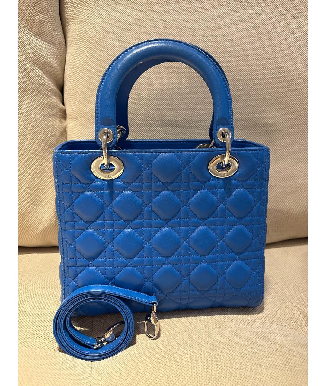 CHRISTIAN DIOR Синяя кожаная сумка с короткими ручками, фото 2