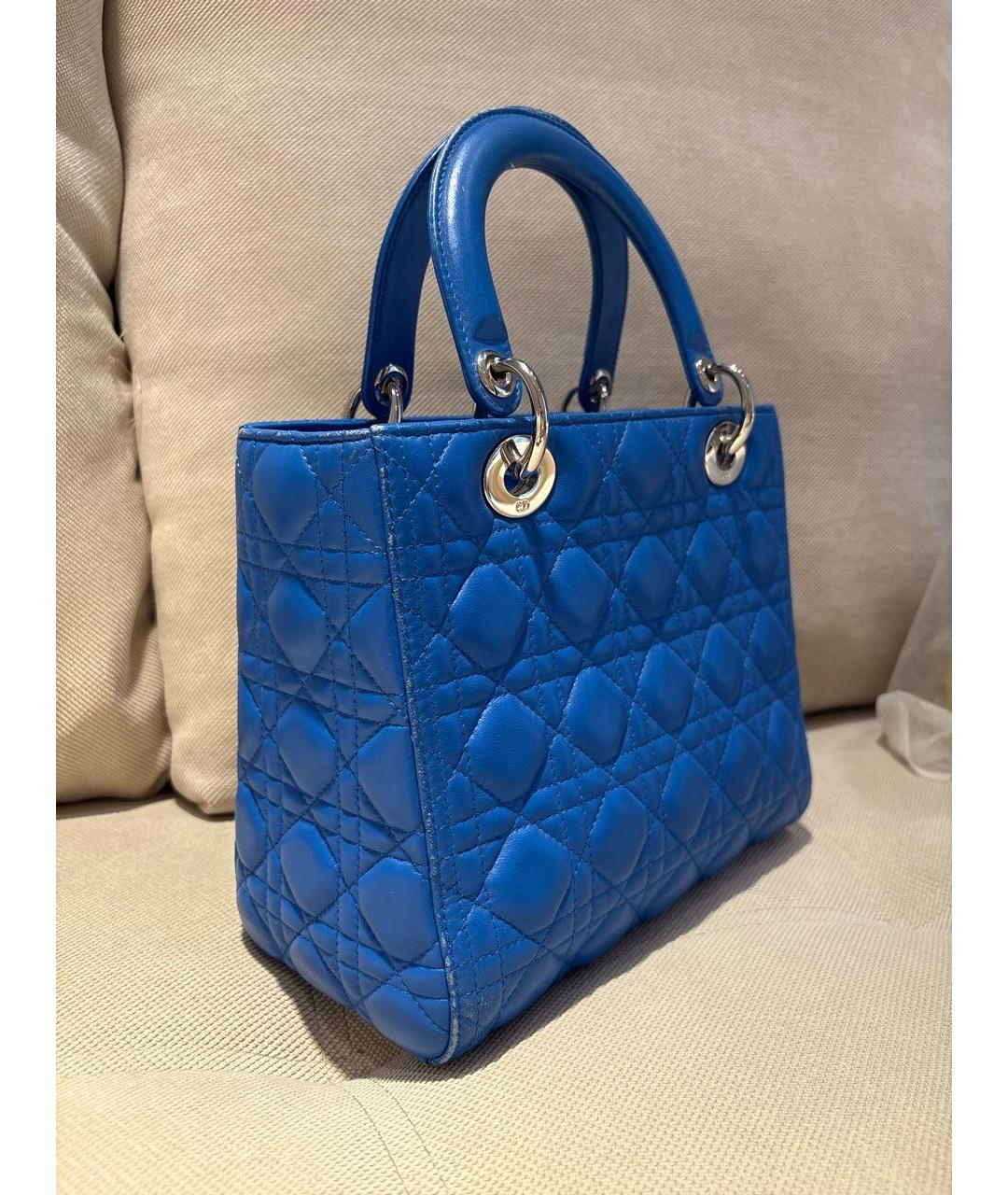 CHRISTIAN DIOR Синяя кожаная сумка с короткими ручками, фото 3