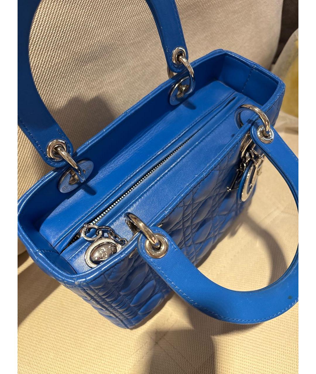 CHRISTIAN DIOR Синяя кожаная сумка с короткими ручками, фото 4