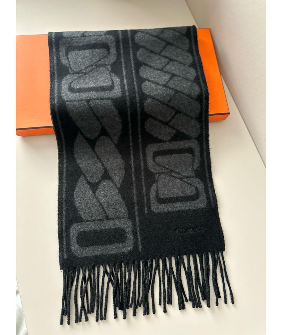 HERMES Антрацитовый кашемировый шарф, фото 3