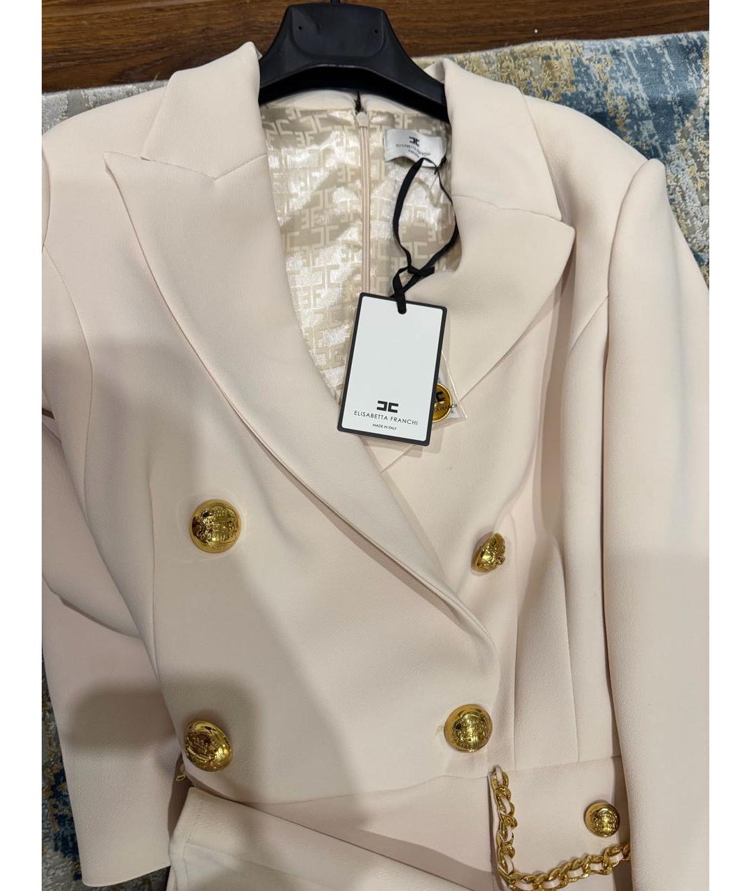 ELISABETTA FRANCHI Бежевое полиамидовое коктейльное платье, фото 4