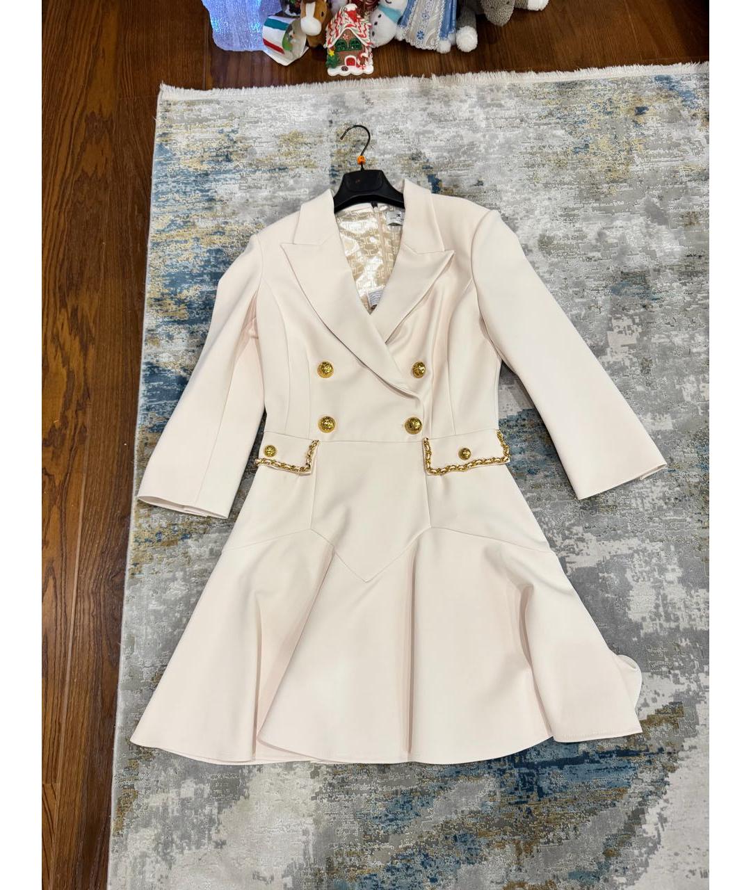 ELISABETTA FRANCHI Бежевое полиамидовое коктейльное платье, фото 7