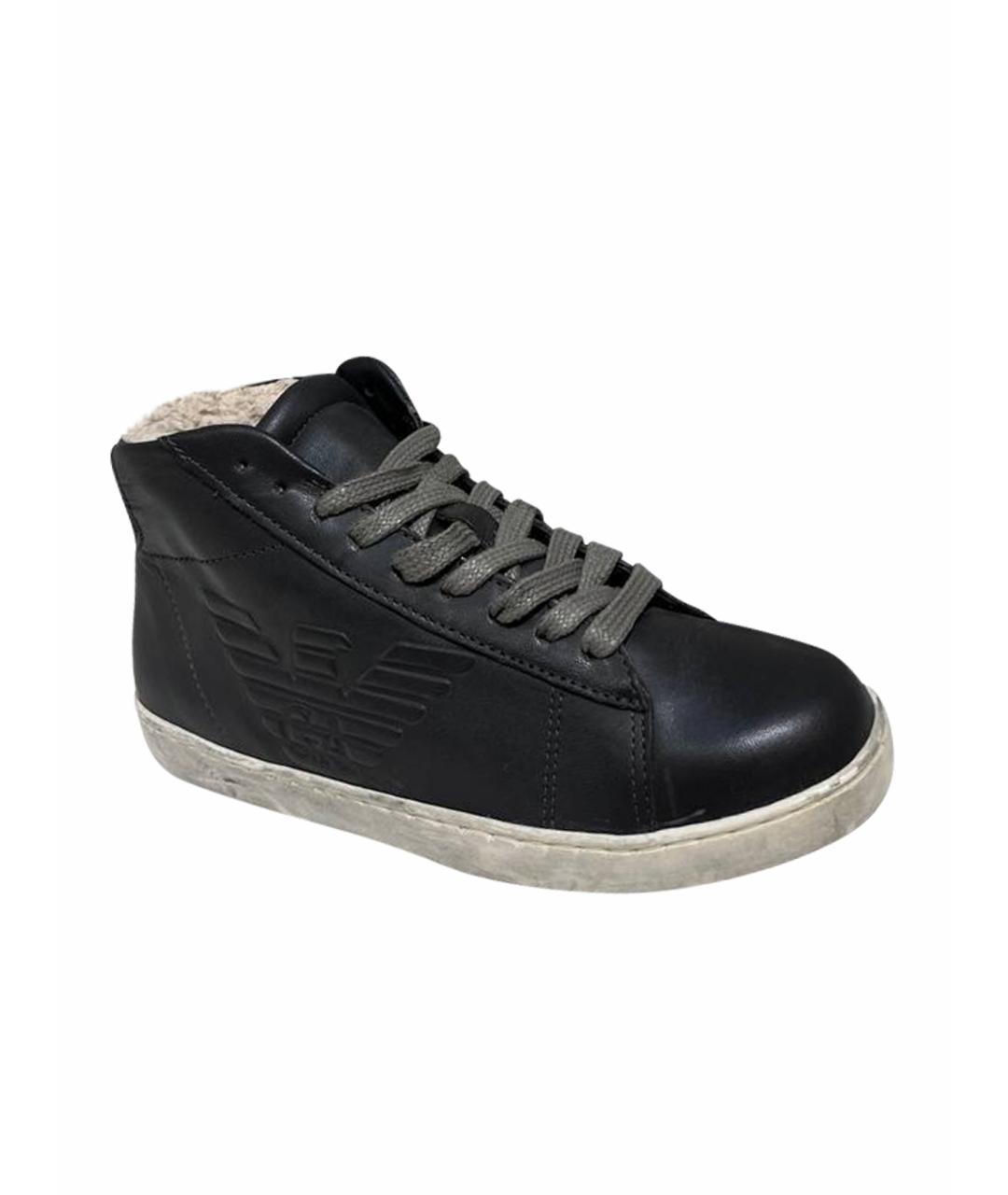 EMPORIO ARMANI Черные кожаные кеды, фото 1