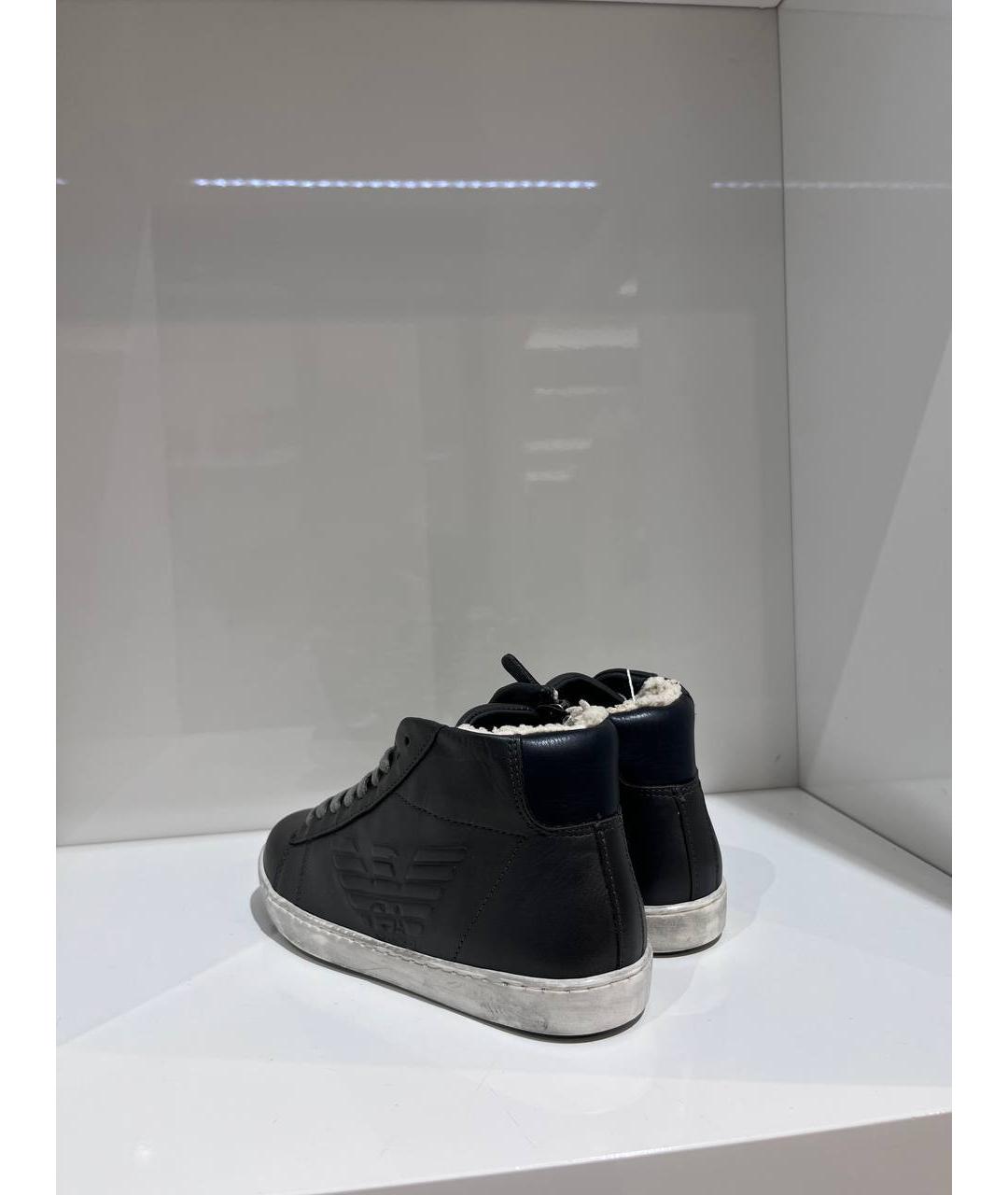 EMPORIO ARMANI Черные кожаные кеды, фото 3