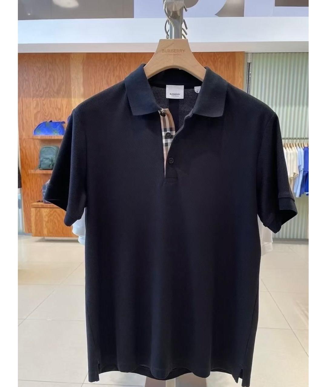 BURBERRY Черное хлопко-эластановое поло с коротким рукавом, фото 5