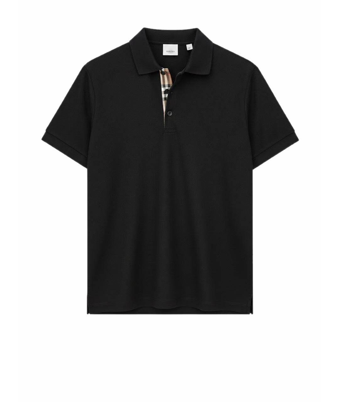 BURBERRY Черное хлопко-эластановое поло с коротким рукавом, фото 1
