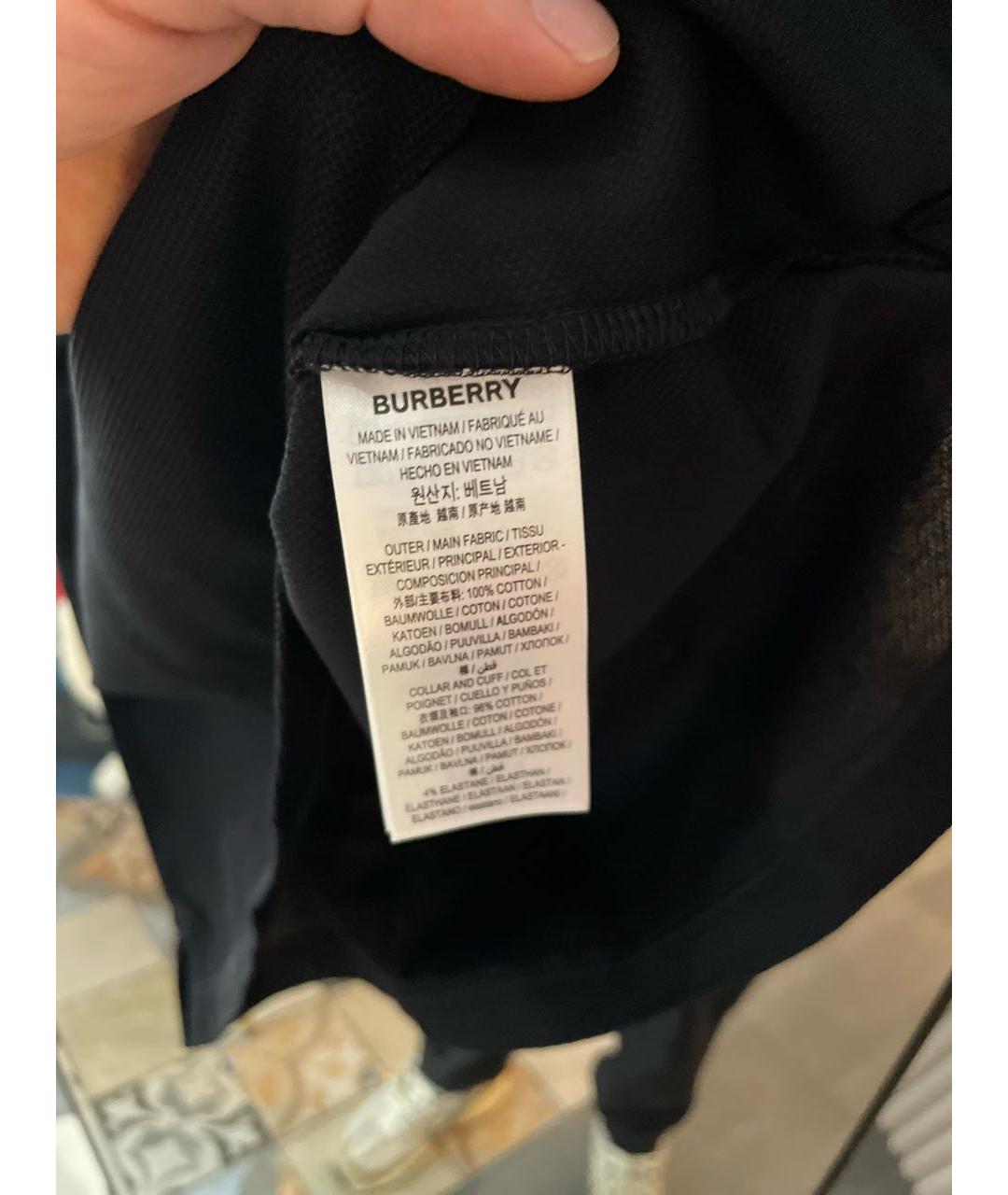 BURBERRY Черное хлопко-эластановое поло с коротким рукавом, фото 4