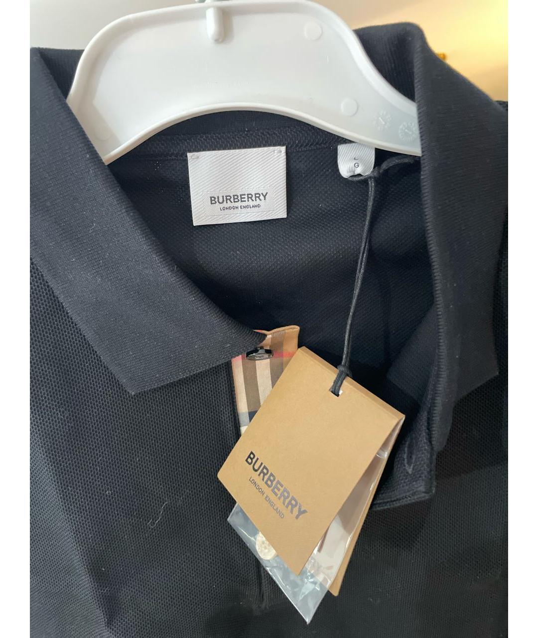 BURBERRY Черное хлопко-эластановое поло с коротким рукавом, фото 3