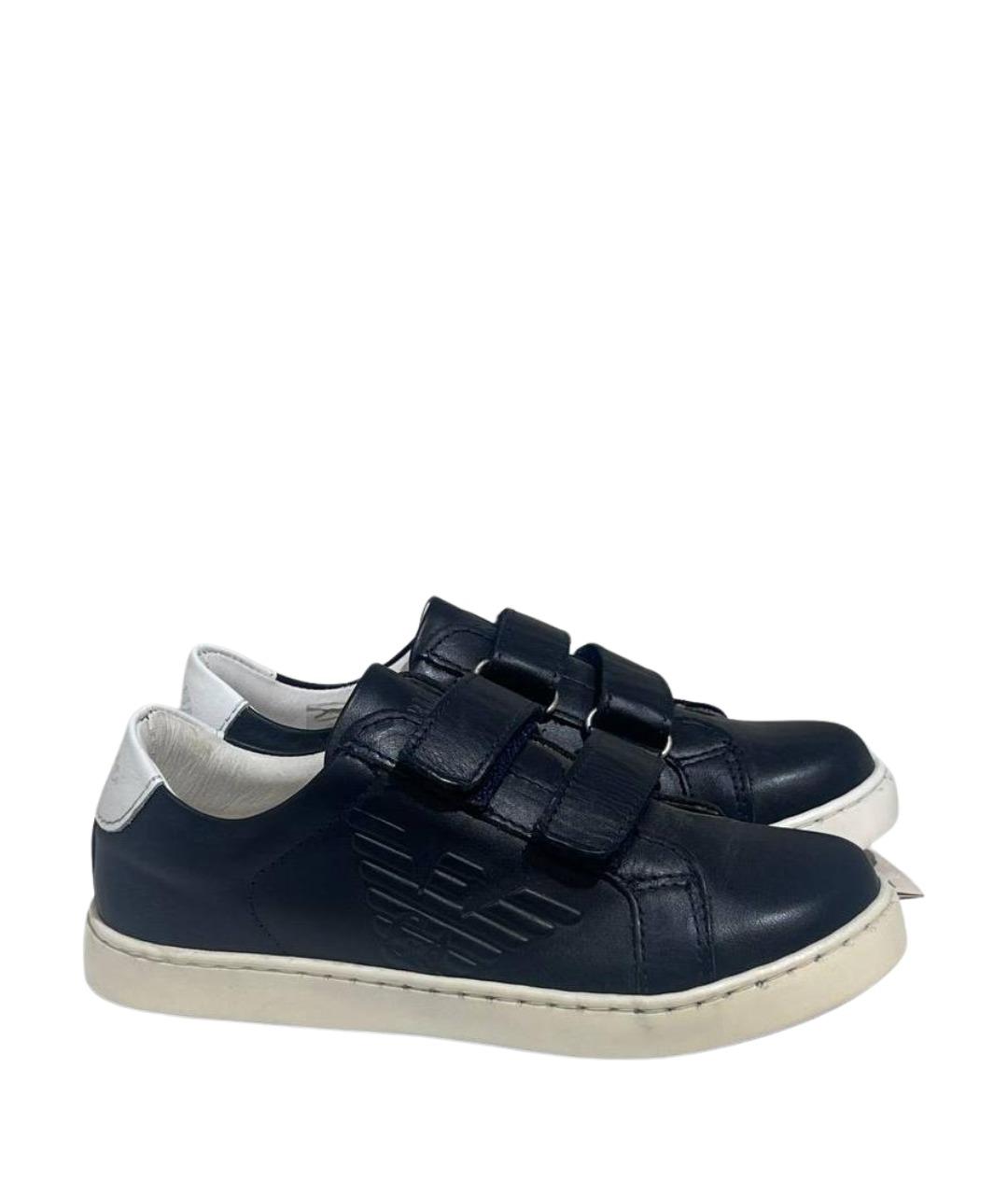 EMPORIO ARMANI Темно-синие кожаные кеды, фото 1