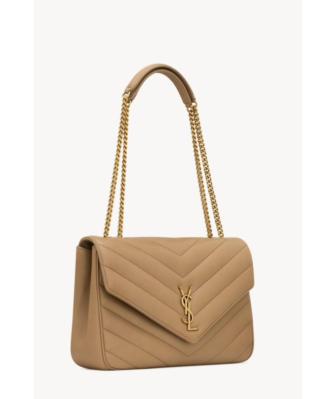 SAINT LAURENT Бежевая кожаная сумка через плечо, фото 4