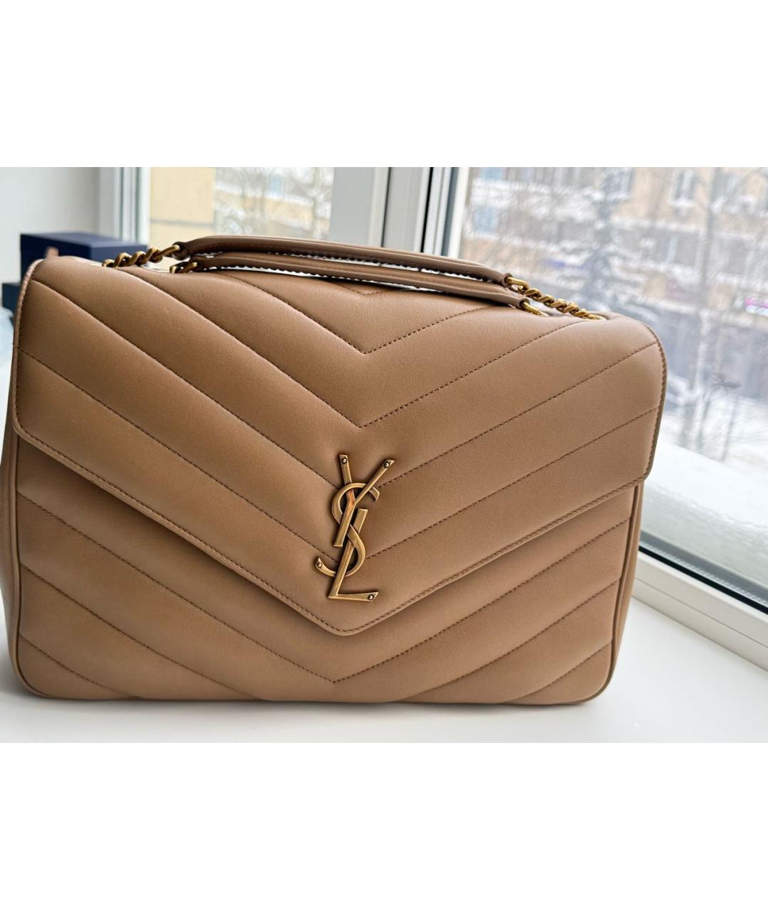 SAINT LAURENT Бежевая кожаная сумка через плечо, фото 6
